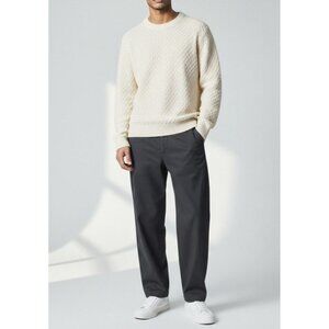 Cremiuex Mens Charcoal Gray Flat-Front Chino Pants Size 32/32